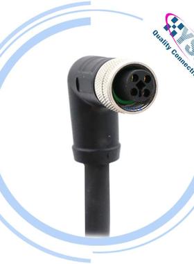 M12 孔型母弯头T编码连接器12A大电流单端预铸电缆防水接头
