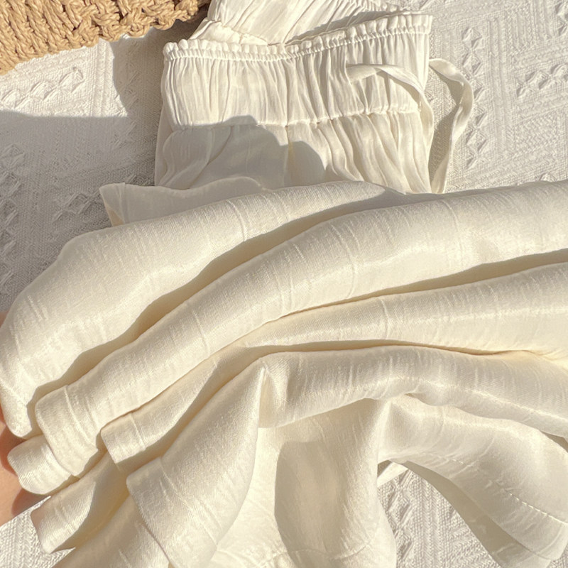 铜氨丝阔腿女夏薄款垂感显瘦高腰抽绳休闲裤清凉冰丝宽松直筒长裤