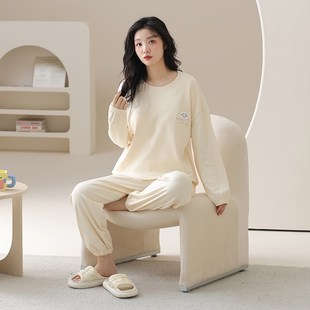 套装 圆领套头长袖 可外穿居家休闲服时尚 纯棉2024春秋新款 女 长裤