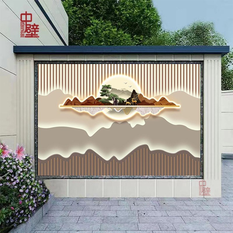 3d现代简约别墅迎门墙壁画户外瓷砖背景墙新中式庭院照壁墙装饰画