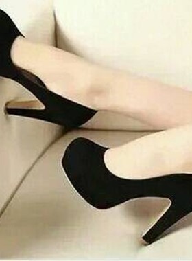 圆头高跟鞋3-5cm细跟防水台学生礼仪黑色工作鞋单鞋职业空乘7-8cm