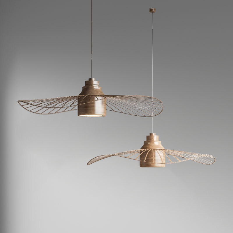 侘寂风草帽吊灯新中式现代简约餐厅吊灯藤艺竹编走廊过道民宿吊灯