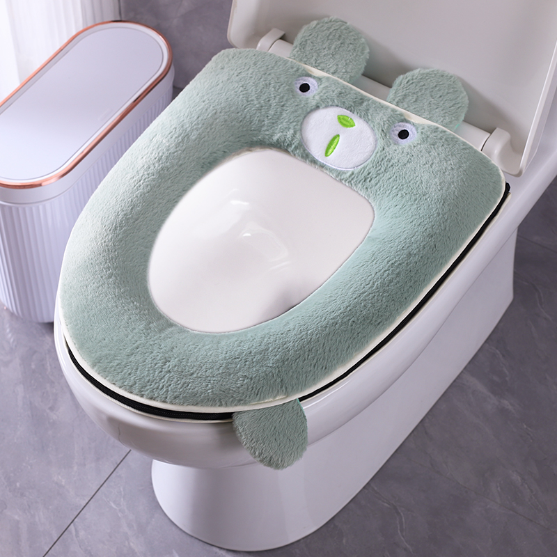可爱卡通毛绒通用防水冬季加厚家用马桶坐垫网红坐便套垫圈拉链款