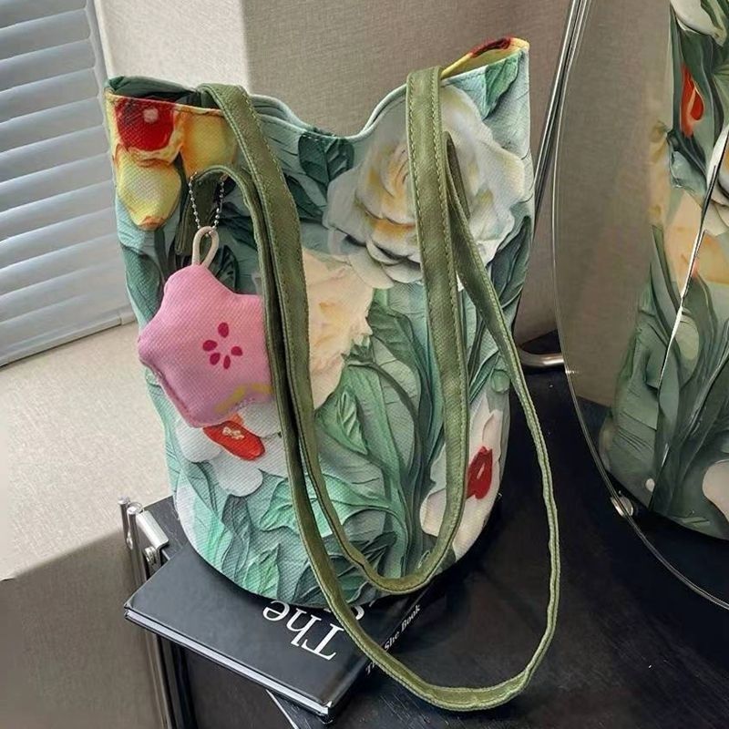 2024新外出手拎包油画花卉小众高级感单肩布包女大容量通勤水桶包,箱包皮具/热销女包/男包,通用款女包,淘宝优惠券,粉丝福利购,淘宝优惠卷