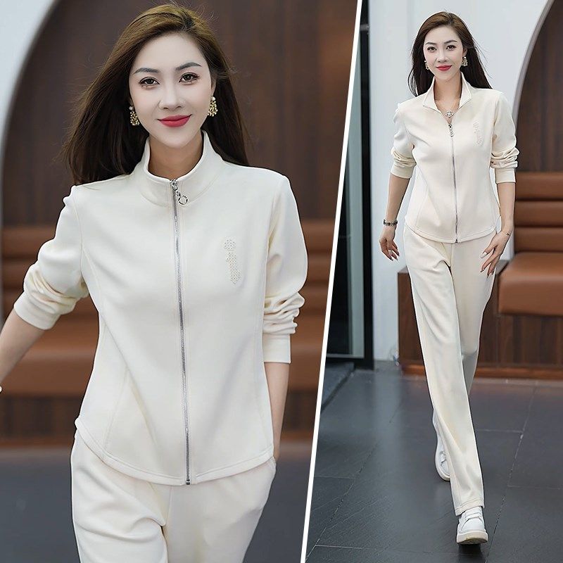 休闲运动服套装女春秋季2024新款时尚翻领开衫气质显瘦卫衣两件套