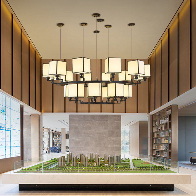 新中式客厅吊灯中国风布艺餐厅灯禅意复古酒店火锅包间茶楼茶室灯