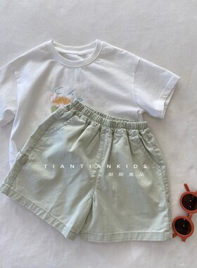 【我是小童】男童嫩绿色短裤韩系休闲布裤夏季新品女宝百搭中裤子