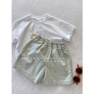 韩系休闲布裤 男童嫩绿色短裤 夏季 新品 子 女宝百搭中裤 我是小童