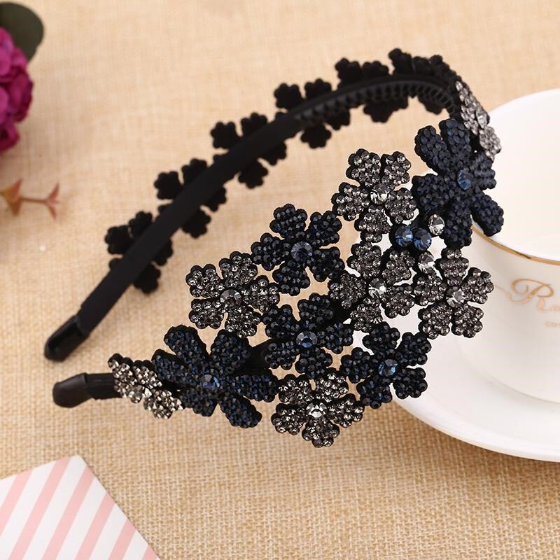 发箍头箍发卡宽头饰发饰边水钻压韩版新款钻防滑花朵韩国女女士发