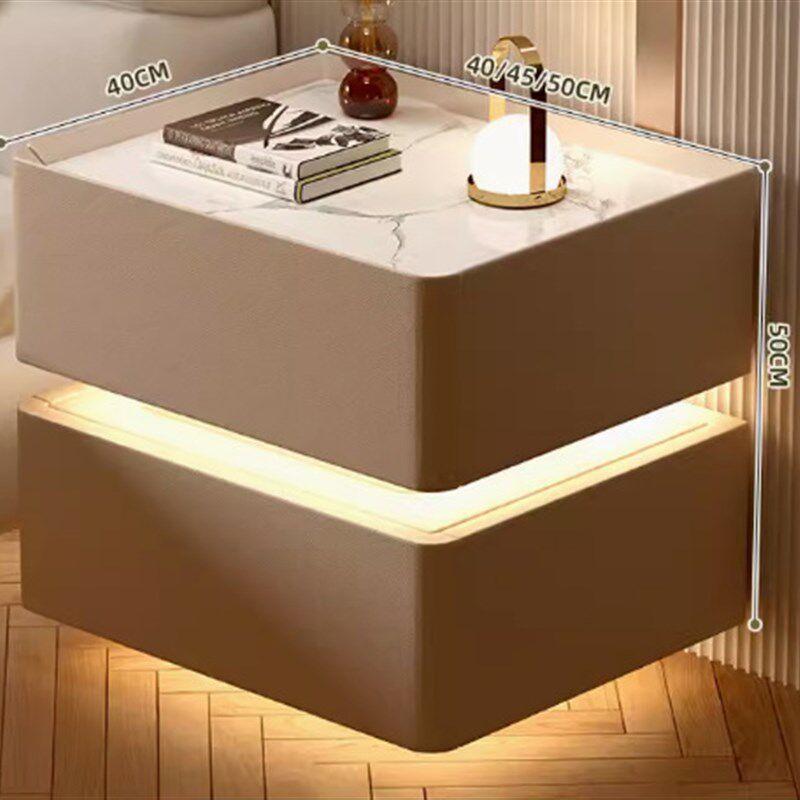 智能床头柜网红轻奢高级感新款实木卧室简约现代带锁灯北欧床边柜