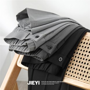 复古英伦风半松紧腰小脚九分裤 男士 子秋 浅灰色锥形免烫西裤 JIEYI