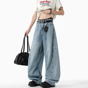2025新款 男士 夏季 美式 复古弯刀休闲长裤 男款 潮牌宽松直筒裤 牛仔裤