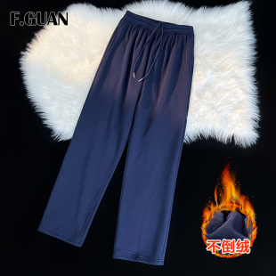 加厚纯色长裤 加绒校服裤 宽松休闲直筒裤 藏蓝色高中学生运动裤 冬款