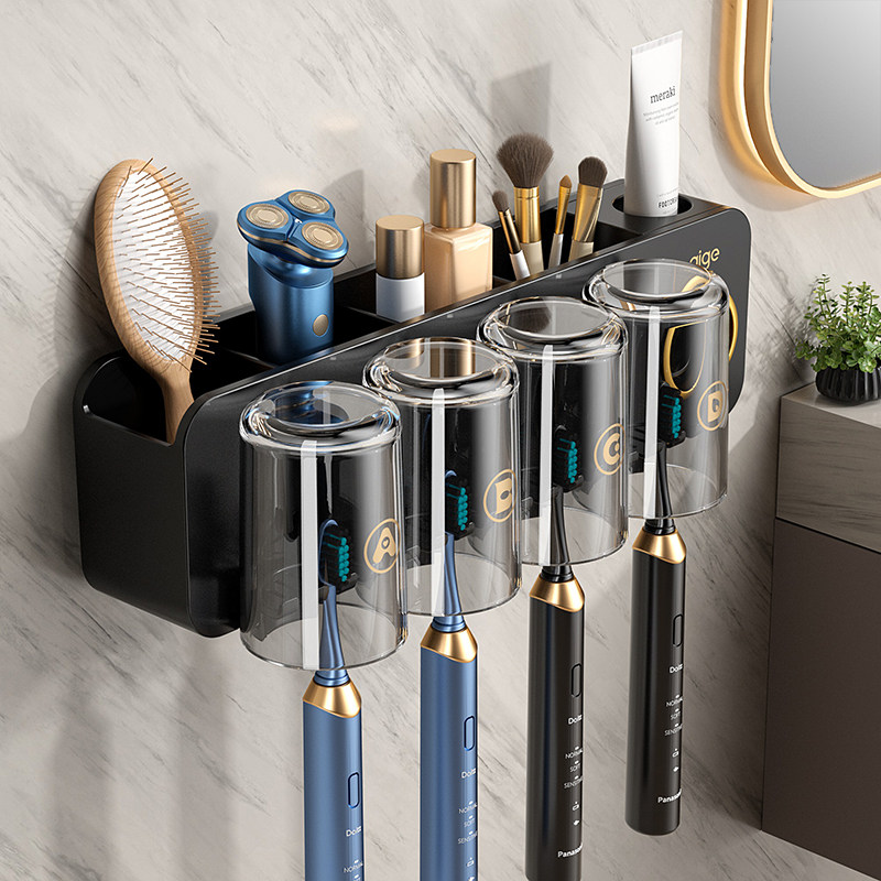 牙刷置物架卫生间免打孔壁挂式电动刷牙杯漱口杯浴室架牙杯收纳架