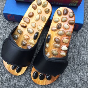 穴位按摩养生拖鞋 木履鞋 鹅卵石按摩拖鞋 木头木屐拖鞋 男 男人字拖