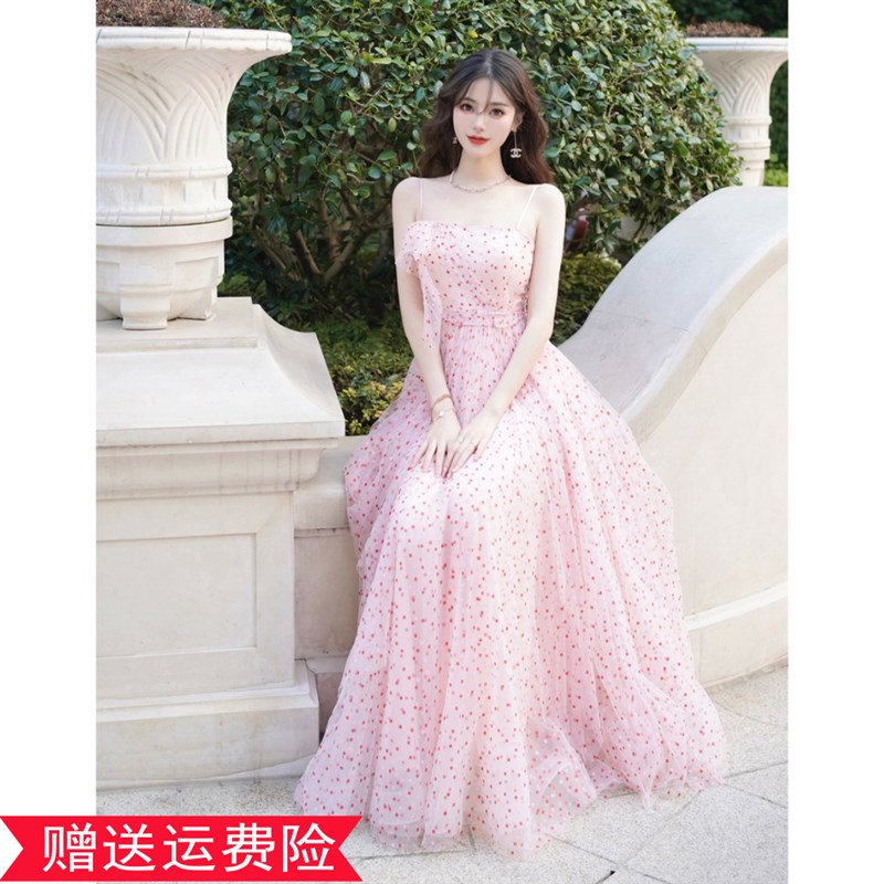 法式2024小众设计感高品质礼服裙波点网纱吊带蓬蓬裙夏度假连衣裙