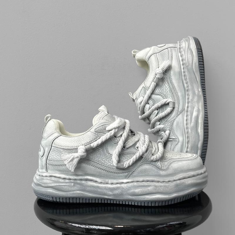 春季新款7cm隐形内增高做旧溶解鞋男女厚底增高运动休闲脏脏板鞋