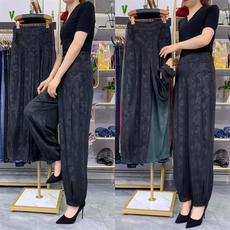 牛奶丝灯笼裤2025春夏新款中年妈妈高腰提花大码垂感舒适阔腿宽松