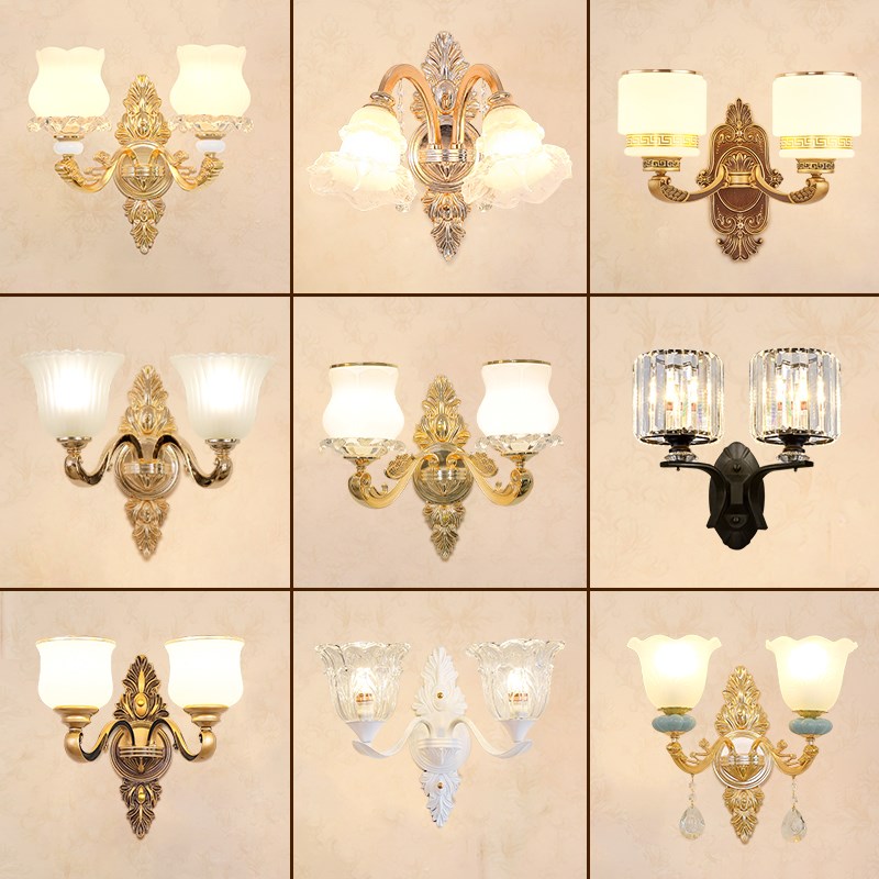 欧式客厅电视背景墙壁灯现代简约卧室双头壁灯过道书房间床头壁灯