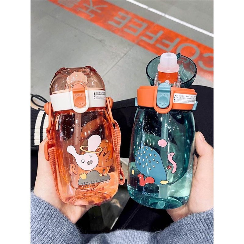 儿童吸管式水杯小学生便携水杯女幼儿园防M摔高颜值吸管杯可爱少