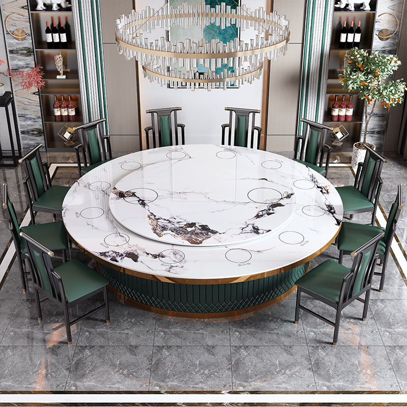 新中式岩板大圆桌酒店电动圆形20人饭G店包厢实木现代轻奢高端餐