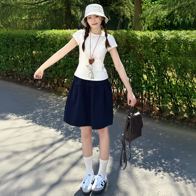 日系半身裙女夏季2025新款高腰显瘦学院风a字伞裙小个子休闲短裙