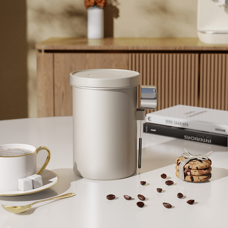 咖啡豆保存罐单向排气不锈钢按压密封罐咖啡粉收纳罐子养豆储物罐
