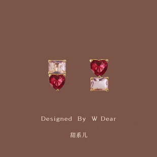甜系儿粉色爱心锆石蚊香盘耳夹女无耳洞耳环小众设计感耳饰