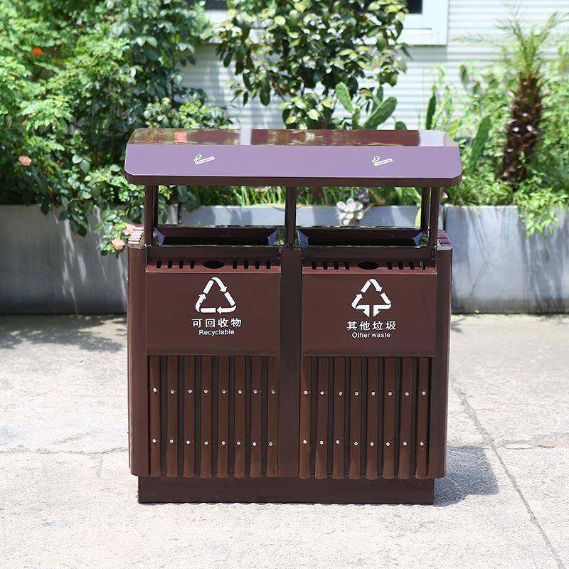 厂家户外二分类垃圾桶钢木双桶果皮箱公园街道公共环卫垃圾箱现货