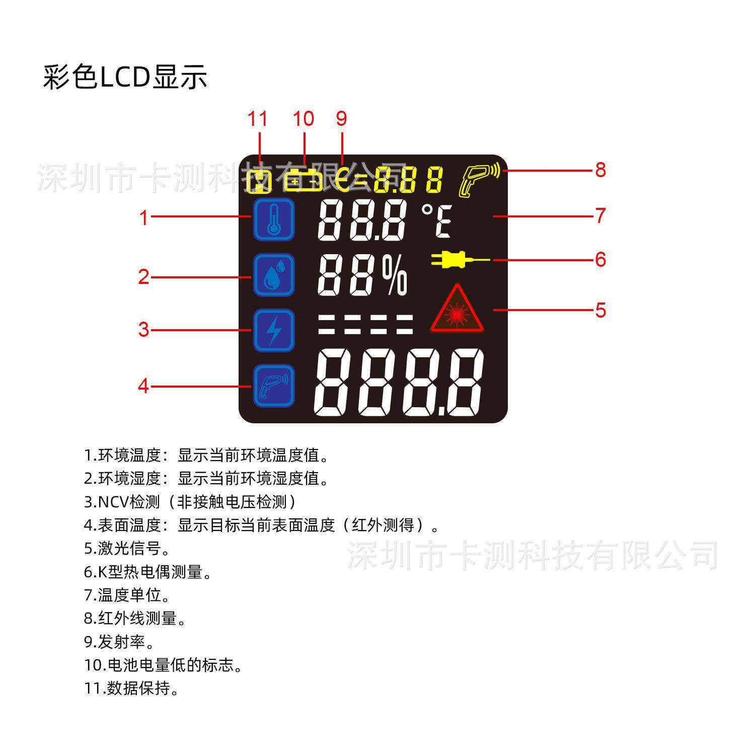 字彩屏红外温仪激光工业测测温枪环境温数/温度68度带K型热电偶测