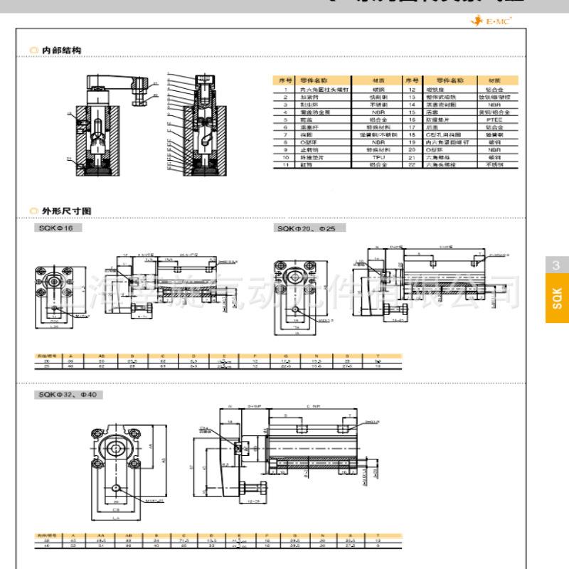 亿太诺SQ系回359转夹紧气缸6/20列/25/32K/410