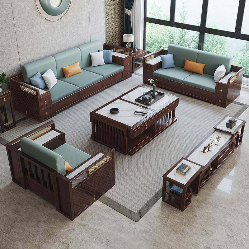 新中式实古木沙830发典禅中国风现代别墅意约木简质沙发组合客厅