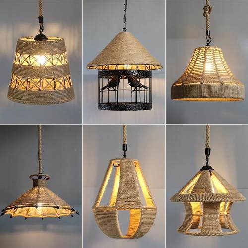 麻绳吊复古灯茶室意灯罩饰美式237工业风创意灯酒灯吧咖啡禅餐厅