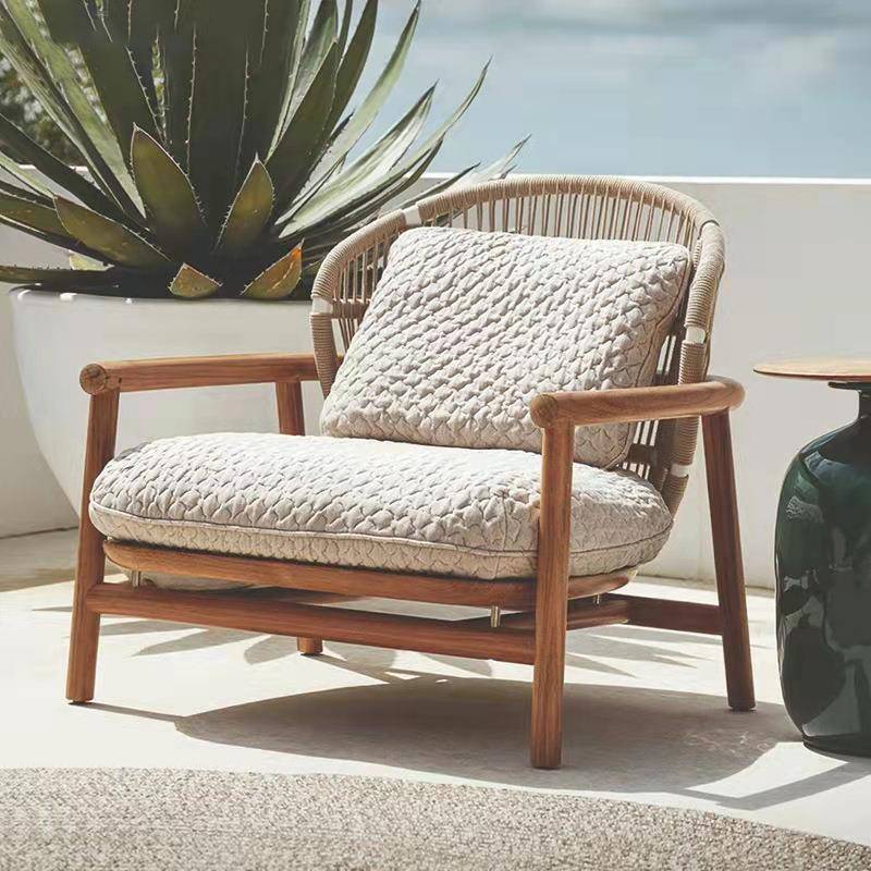 室68外户台沙发休闲外庭柚木阳台藤椅沙发实木组露合院露天单人高