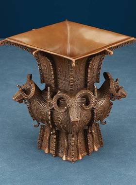 铜祥紫铜酒四羊方尊铜羊摆件仿古青铜欣铜工器艺礼品紫铜四羊装饰