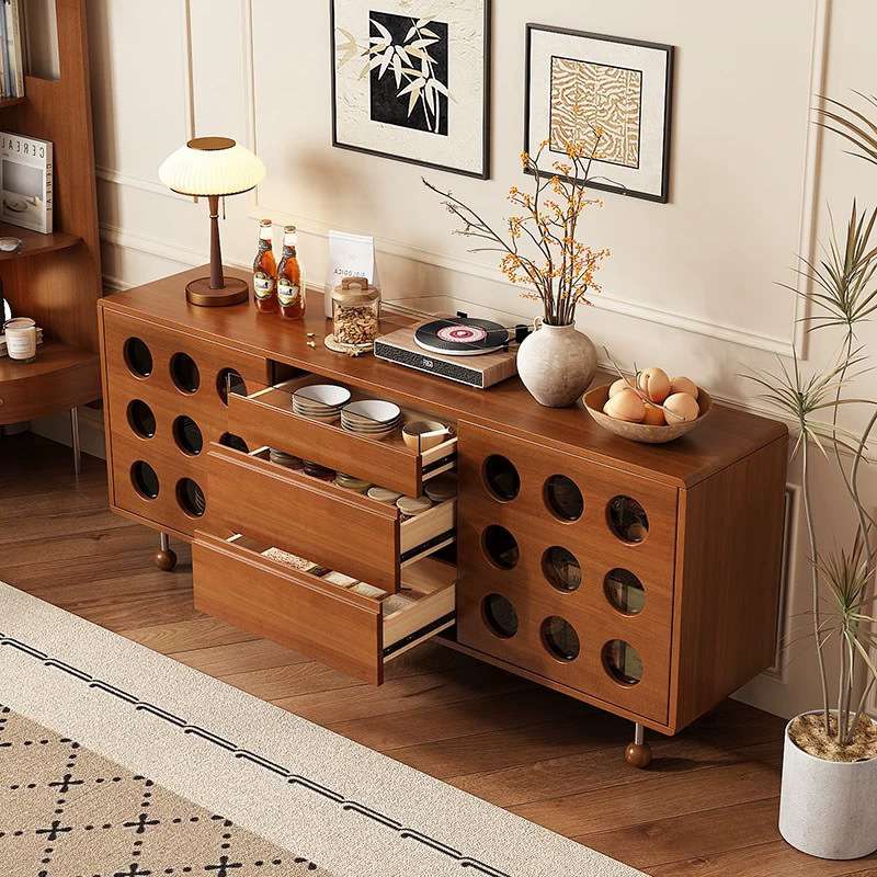 新款黄杨木餐边柜实木古风客厅小户型复古收纳组合储物柜法式落地