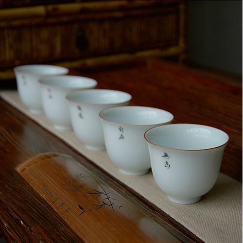 景德镇手绘禅意紫金口青釉品茗杯 纯手绘青花瓷杯子 瓷茶杯 品杯