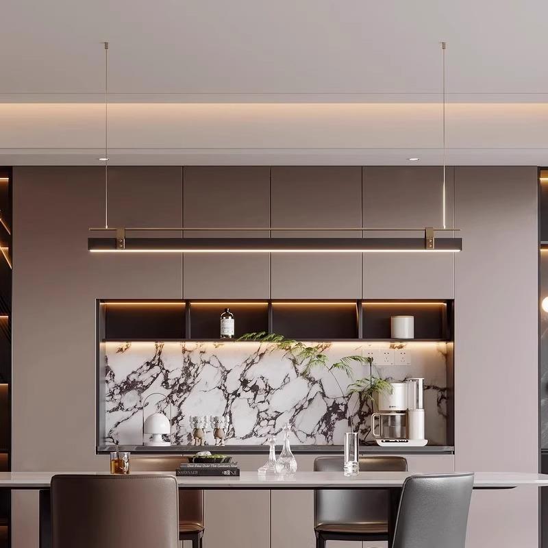 设计师新款意式极简餐厅吊灯现代吧台灯茶室一字LED长条吊灯