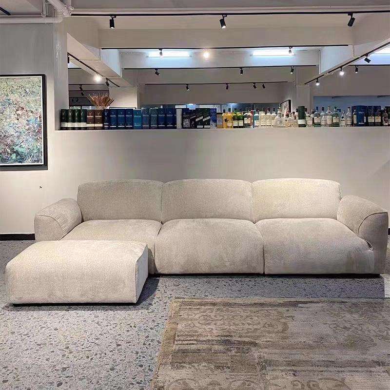 极简现代米白色客厅家用格兰德设计师直排四人位组合羽绒布艺沙发