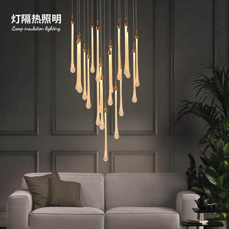 现代简约楼梯吊灯长吊灯复式楼中楼旋转网红水晶轻奢多头长吊灯
