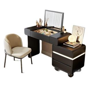 梳妆台斗柜一体奶油风加厚小户型新款翻盖化妆镜实木可伸缩化妆桌