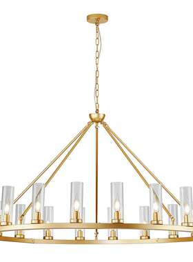 跨境现代简约金色车轮吊灯圆形餐厅卧室客厅复式楼大厅LED吊灯