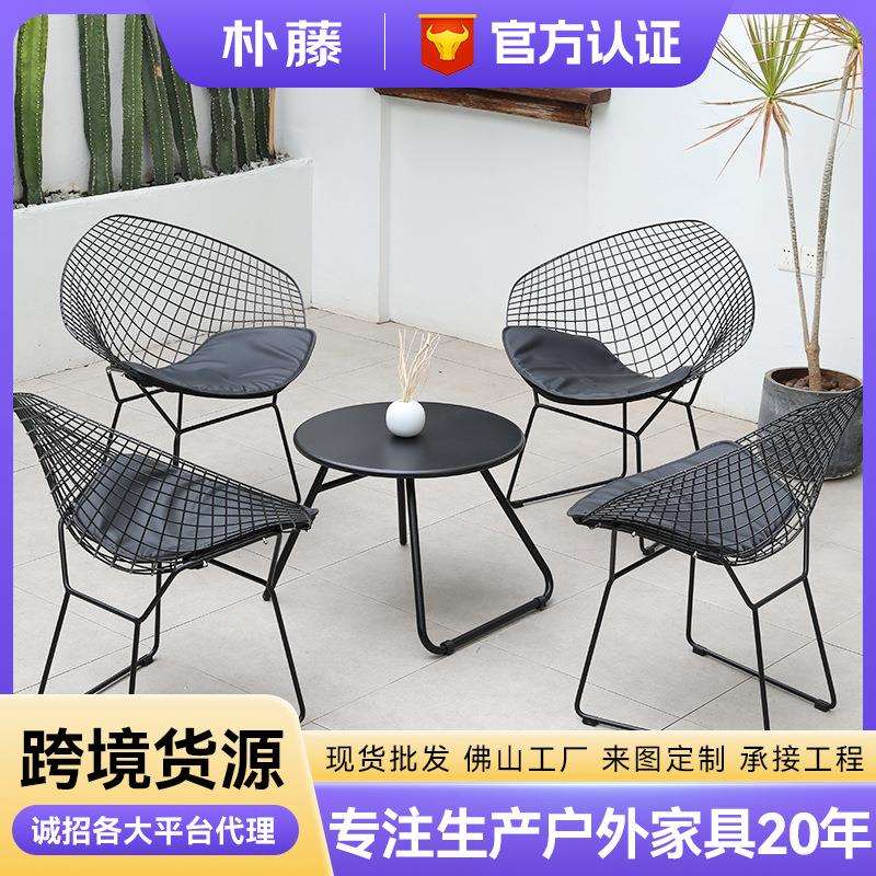 户外铁艺桌椅庭院露天阳台桌椅三件套组合房地产售楼部洽谈桌椅子