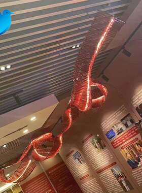 婚庆礼堂装饰吊顶红色玻璃飘带艺术LED玻璃吊灯酒店展厅彩带吊灯