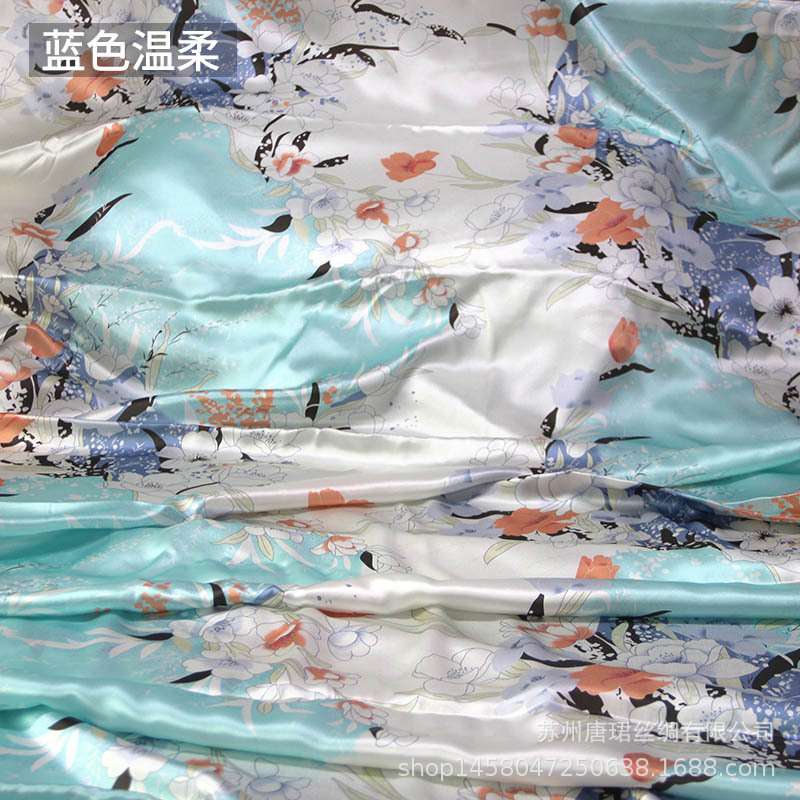 真丝面料素绉缎印花床单床品被套桑蚕丝服装枕套厂家 蚕丝绸缎
