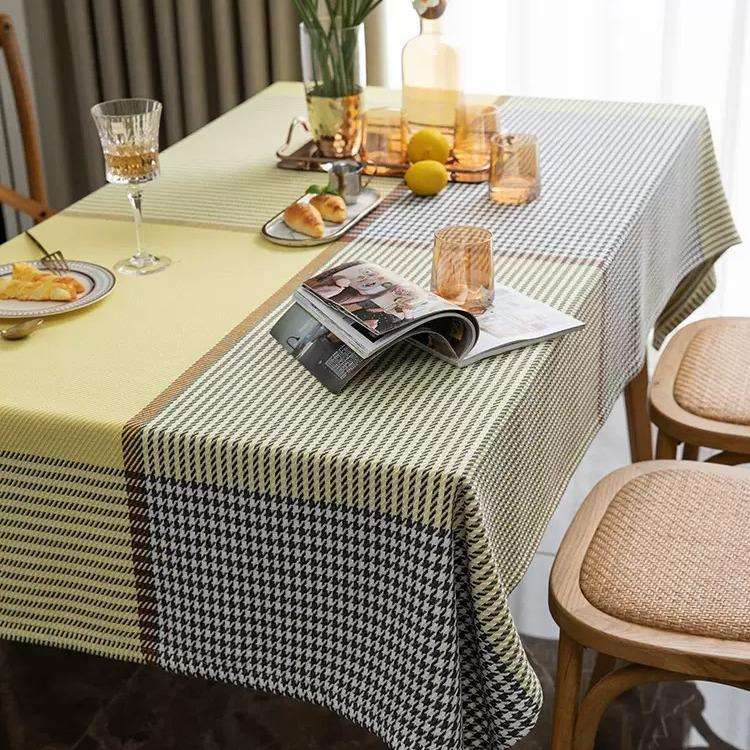 北欧棉麻桌布布艺千鸟格餐桌布家用轻奢简约方桌茶几布台布长方形