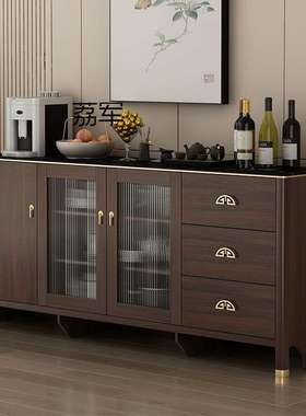LJLJ实木岩板餐边柜现代简约厨房靠墙储物柜碗柜新中式客厅酒水