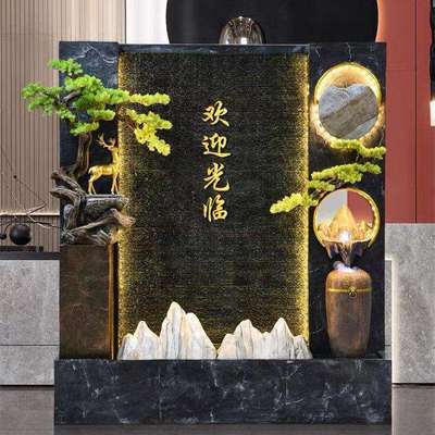 大型水幕墙流水假山喷泉鱼池隔断屏风玄关摆件客厅办公室酒店装饰