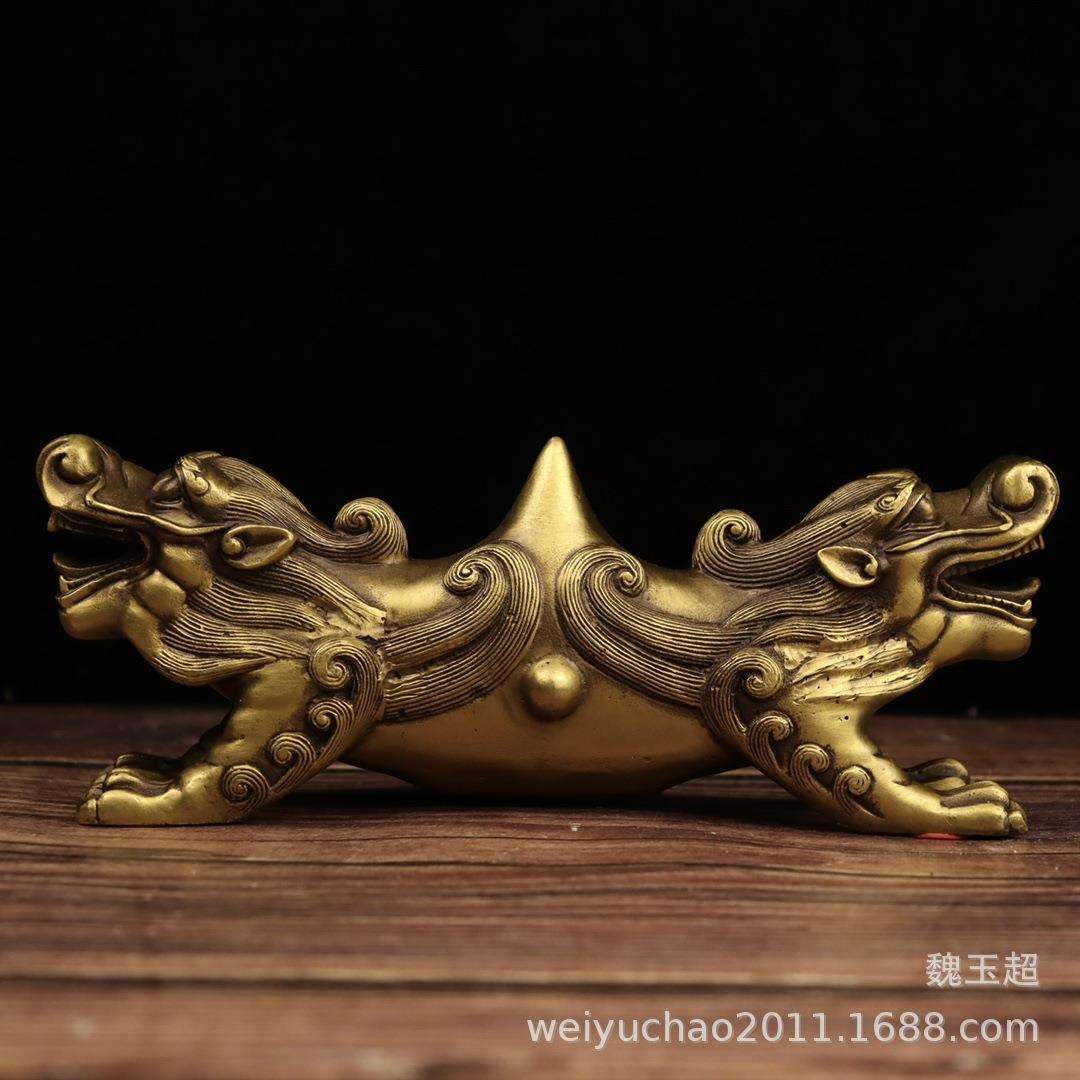 走虎笔架笔搁 老虎笔架铜摆件天龙地虎笔架瑞兽摆件文房四宝摆件