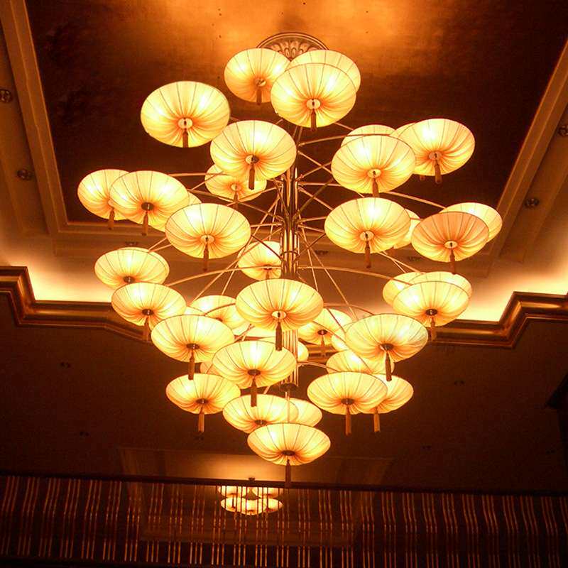 新中式大吊灯大气客厅灯酒店别墅复式楼梯间禅意茶楼餐厅布艺吊灯